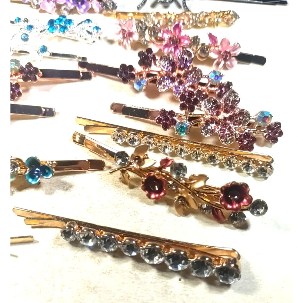 Lot Of 15 Fancy Bobby Pin Hair Barrettes Colorful Rhinestone